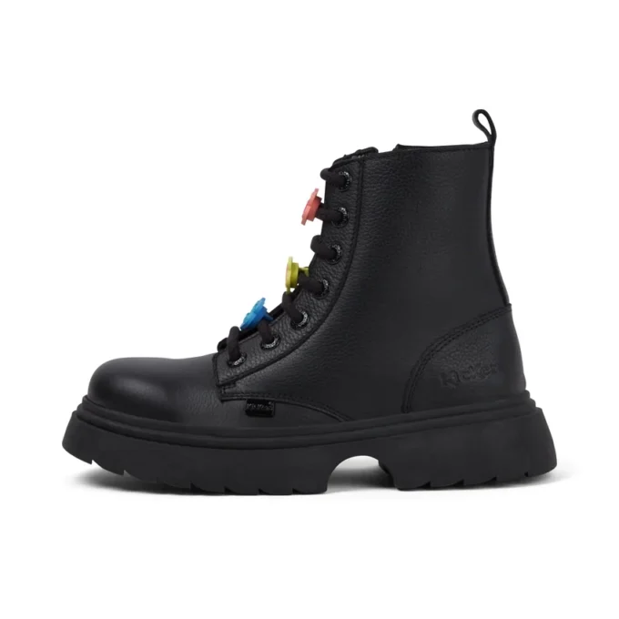 Bota Kenzi para niñas, piel con adorno, negro