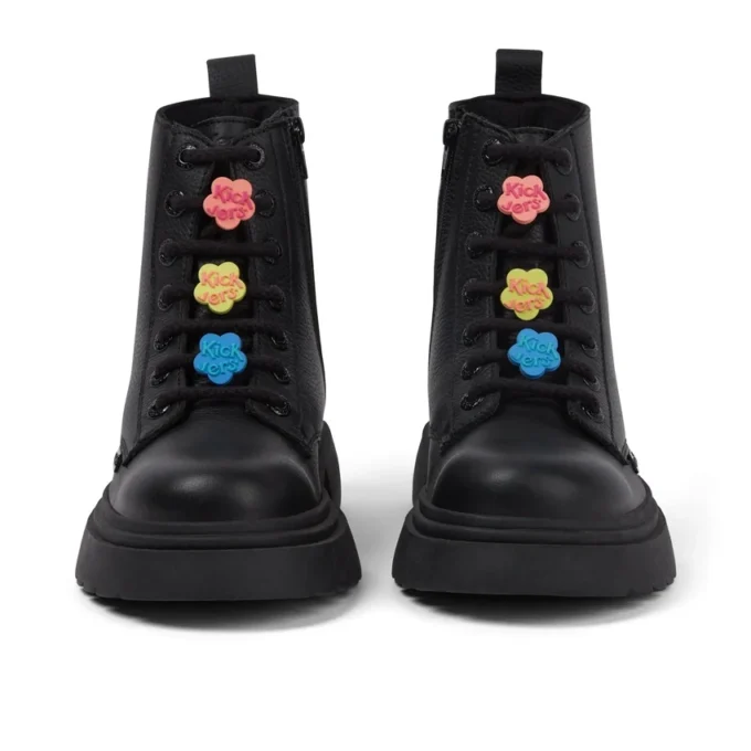 Bota Kenzi para niñas, piel con adorno, negro