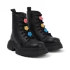 Bota Kenzi para niñas, piel con adorno, negro