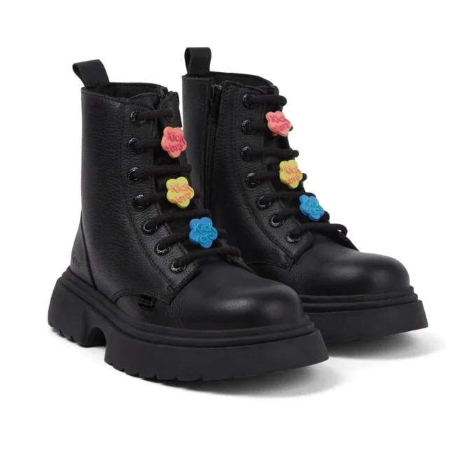 Bota Kenzi para niñas, piel con adorno, negro