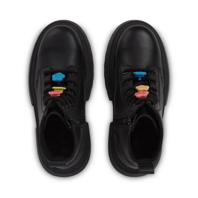 Bota Kenzi para niñas, piel con adorno, negro