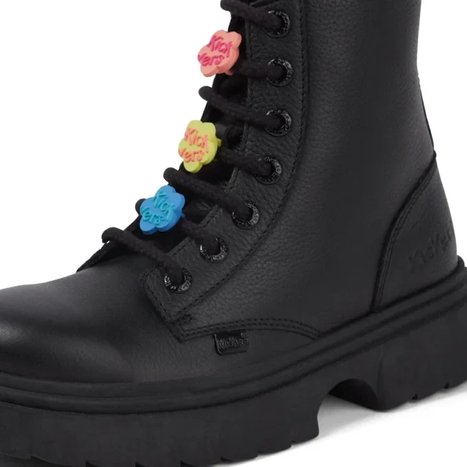 Bota Kenzi para niñas, piel con adorno, negro