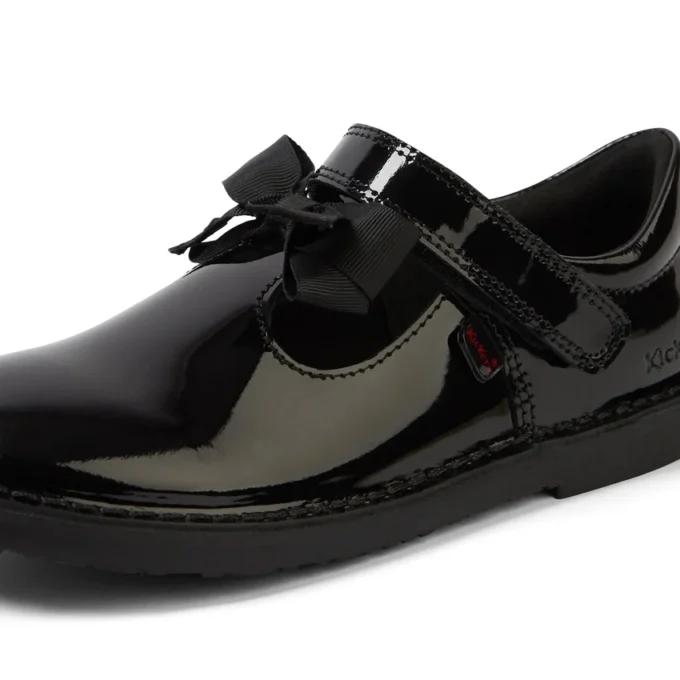 Botas Adlar T Bar Bow de charol para niñas, en negro