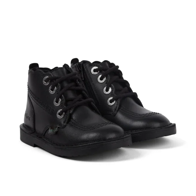 Botas de piel Adlar Hi Scallop para niñas pequeñas, color negro