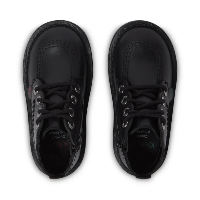 Botas de piel Adlar Hi Scallop para niñas pequeñas, color negro