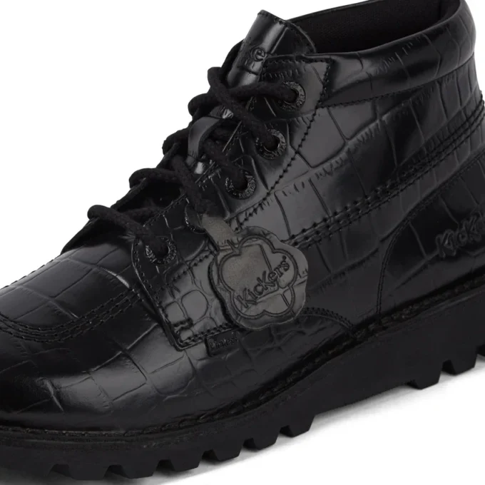 Botas Kick Hi Croc de cuero para adultos unisex, color negro