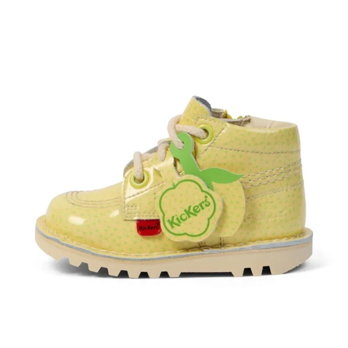 Botas Kick Hi Fruit de charol para bebé unisex, color amarillo