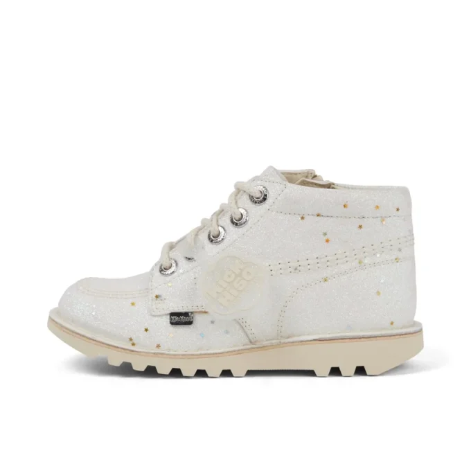 Botas Kick Hi Glitter para niños y niñas, blancas