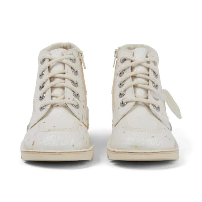 Botas Kick Hi Glitter para niños y niñas, blancas