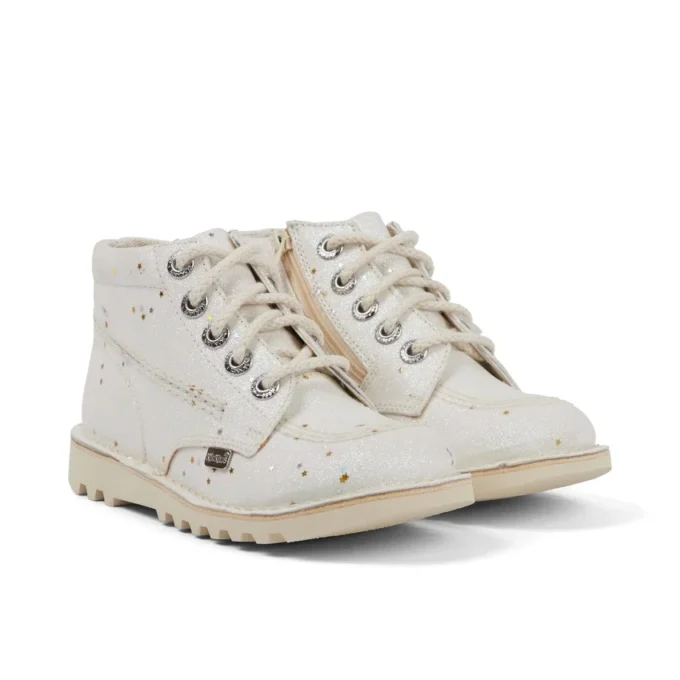Botas Kick Hi Glitter para niños y niñas, blancas