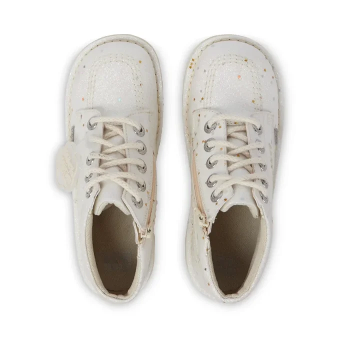 Botas Kick Hi Glitter para niños y niñas, blancas