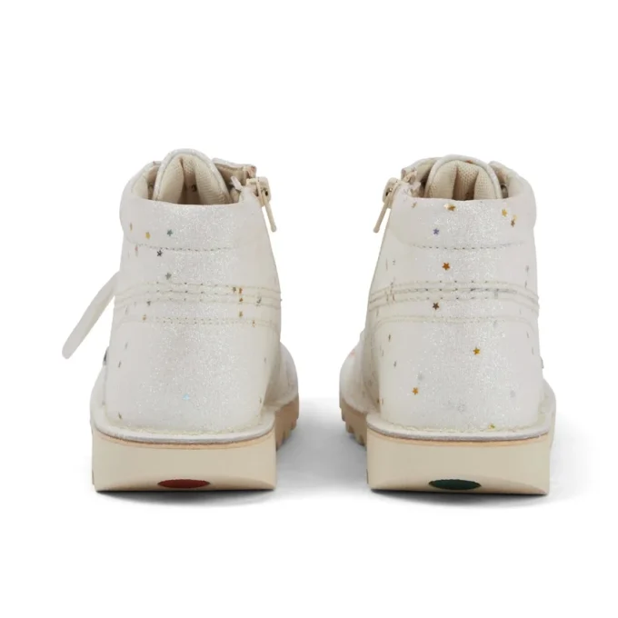 Botas Kick Hi Glitter para niños y niñas, blancas