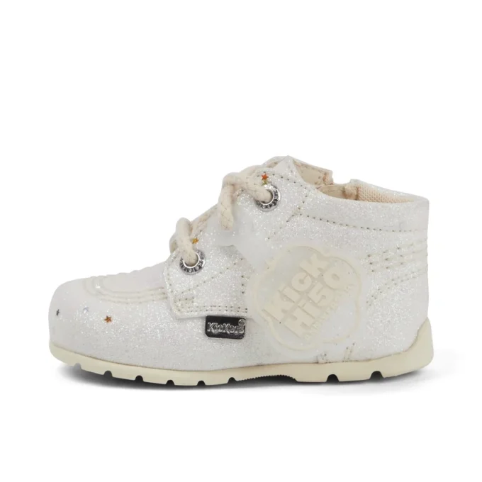 Botas Kick Hi Glitter unisex para bebé, blancas