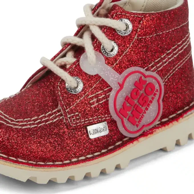Botas Kick Hi Glitter unisex para bebé, color rojo