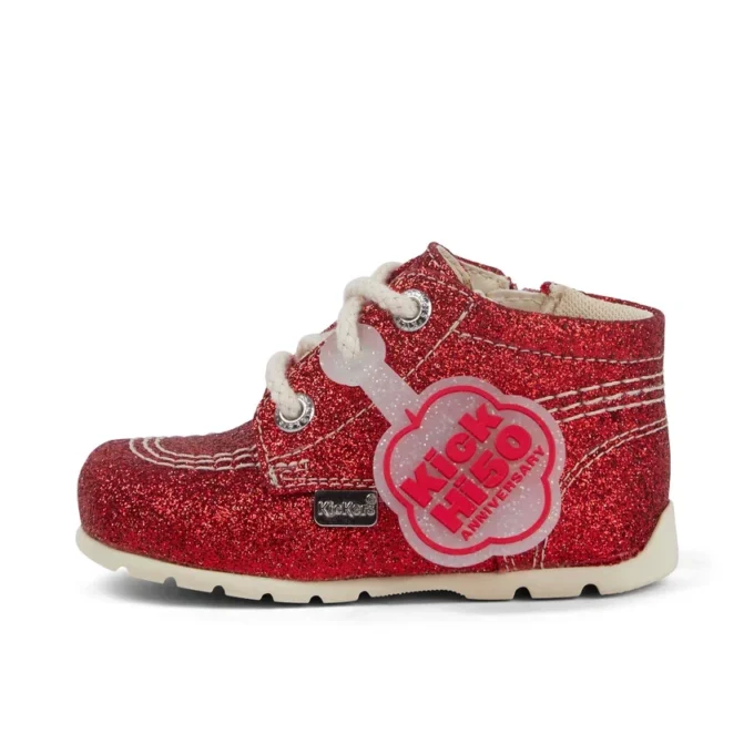 Botas Kick Hi Glitter unisex para bebé, rojas