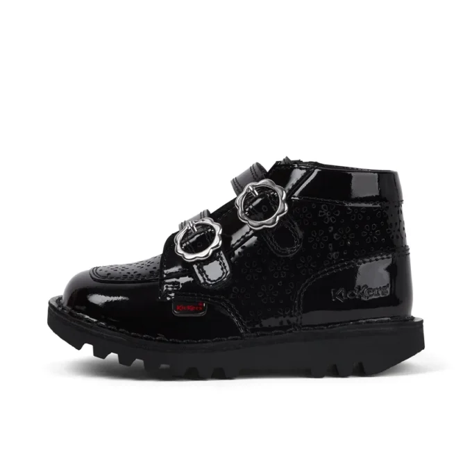 Botas Kick Hi Meadow de charol para niñas, color negro