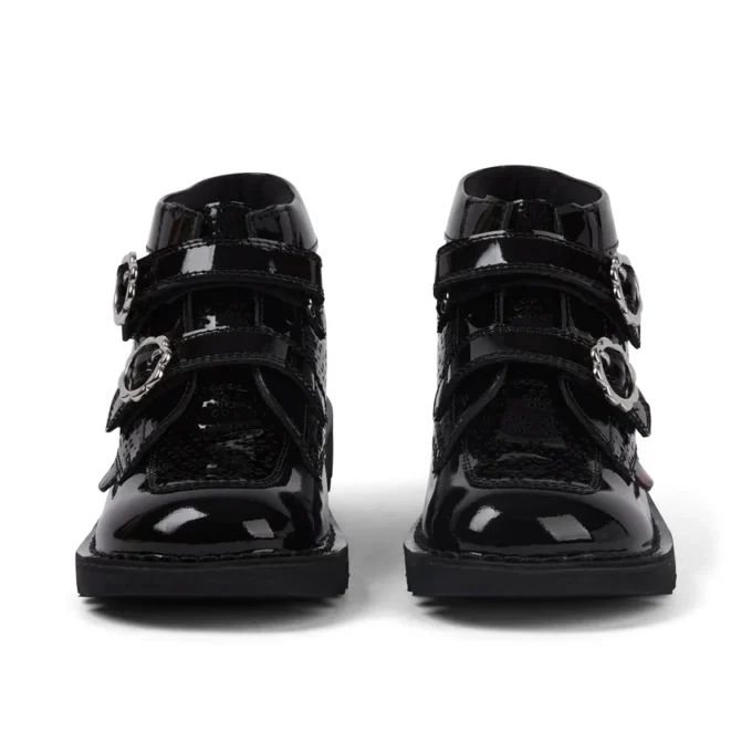 Botas Kick Hi Meadow de charol para niñas, color negro