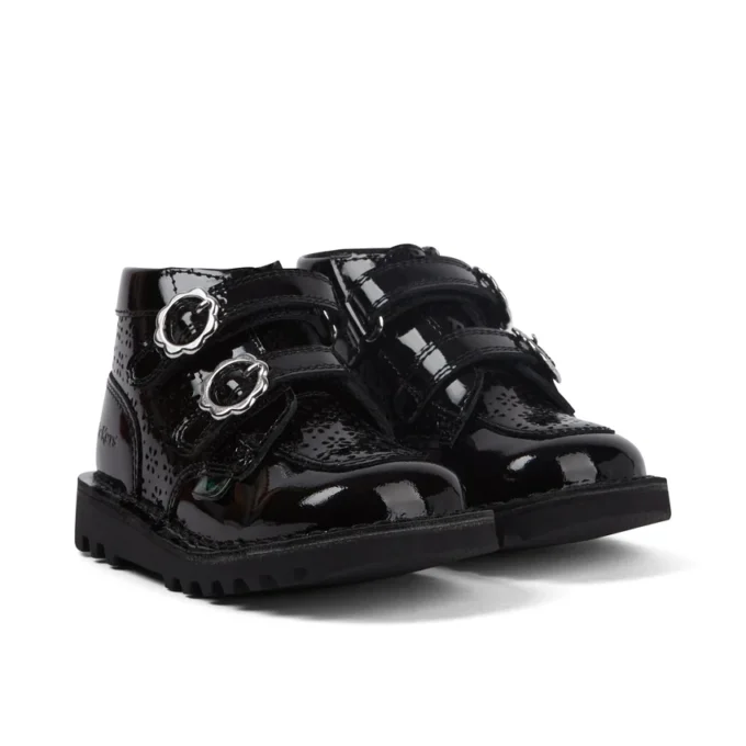 Botas Kick Hi Meadow de charol para niñas, color negro