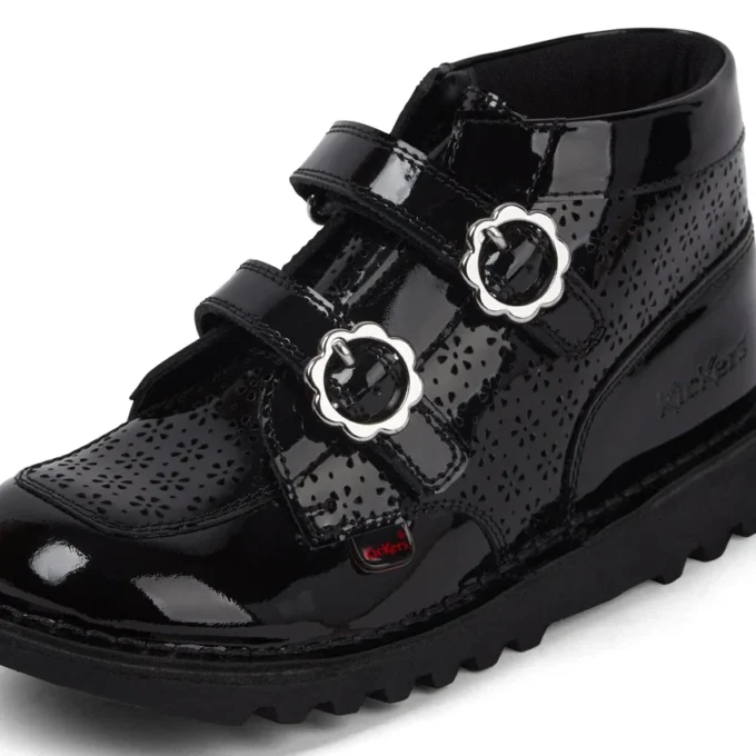 Botas Kick Hi Meadow de charol para niñas, color negro