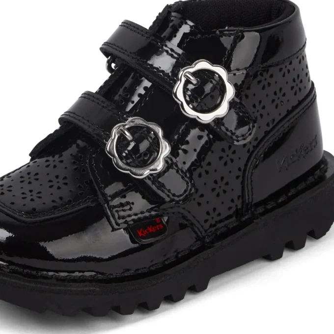 Botas Kick Hi Meadow de charol para niñas, color negro