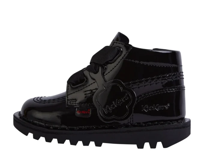 Botas Kick Hi Ribbon de charol para niñas pequeñas, en negro