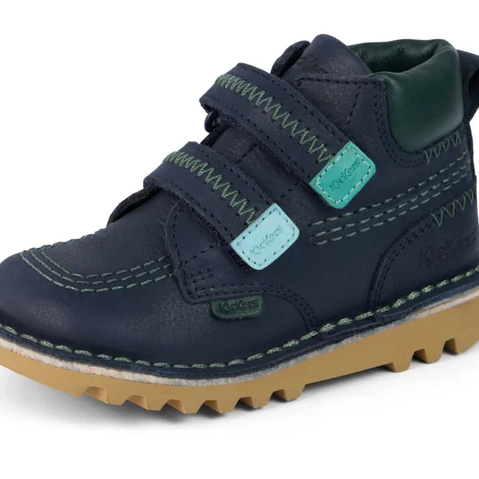 Botas Kick Hi Roll ZigZag de piel azul marino para niño pequeño
