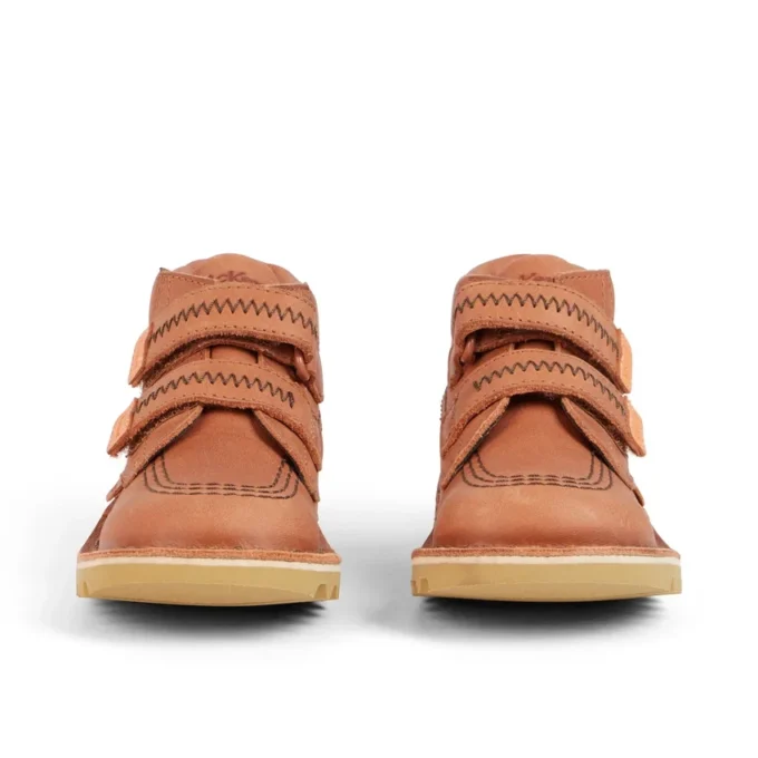Botas Kick Hi Roll ZigZag de piel para niño pequeño, color marrón claro