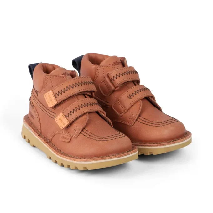 Botas Kick Hi Roll ZigZag de piel para niño pequeño, color marrón claro