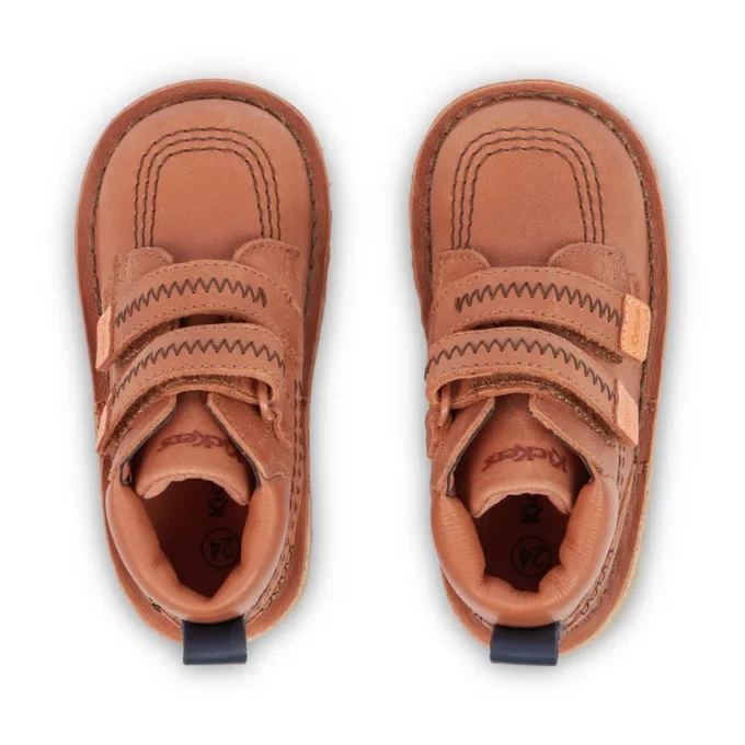 Botas Kick Hi Roll ZigZag de piel para niño pequeño, color marrón claro