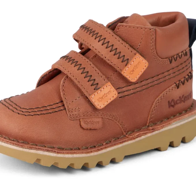 Botas Kick Hi Roll ZigZag de piel para niño pequeño, color marrón claro