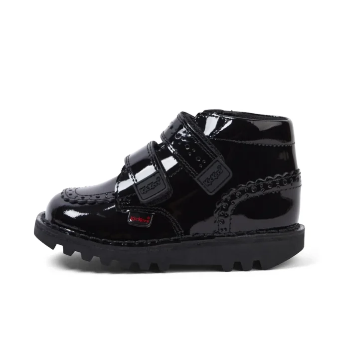 Botas Kick Hi Vel Brogue de charol para niñas, color negro