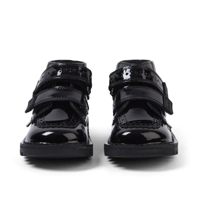 Botas Kick Hi Vel Brogue de charol para niñas, color negro