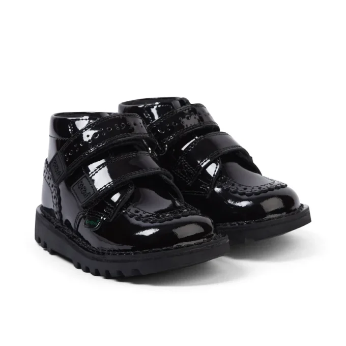 Botas Kick Hi Vel Brogue de charol para niñas, color negro