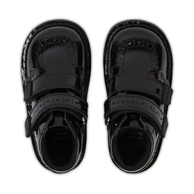 Botas Kick Hi Vel Brogue de charol para niñas, color negro