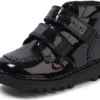 Botas Kick Hi Vel Brogue de charol para niñas, color negro