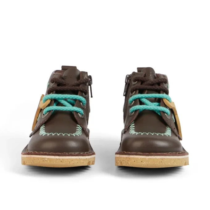 Botas Kick Hi ZigZag de piel para niño pequeño, color marrón