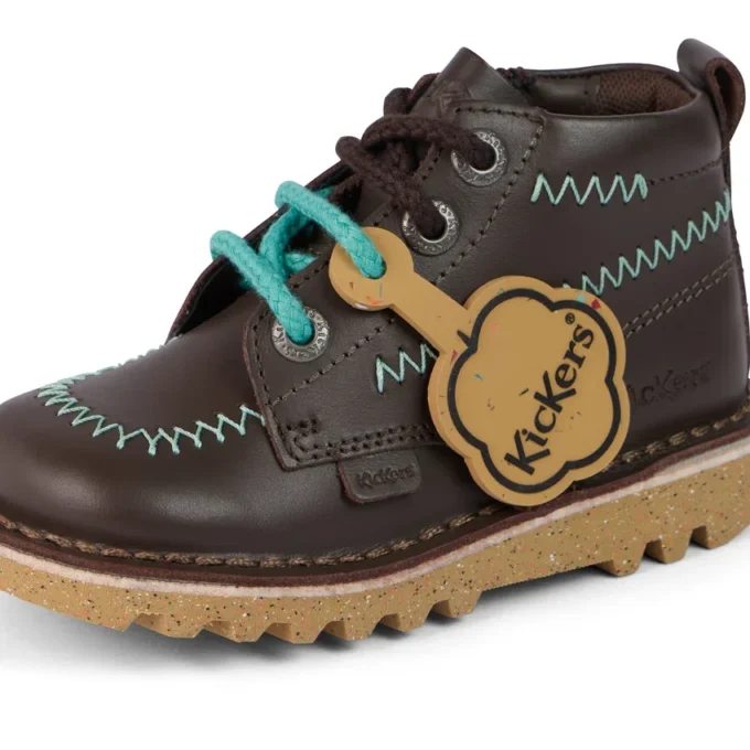 Botas Kick Hi ZigZag de piel para niño pequeño, color marrón