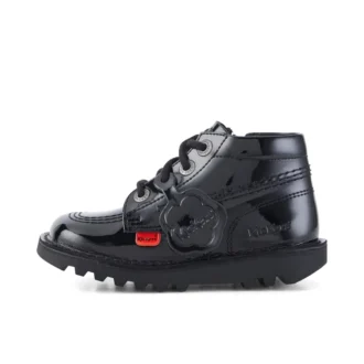 Botas Kick Hi Zip de charol para niños, unisex, en color negro