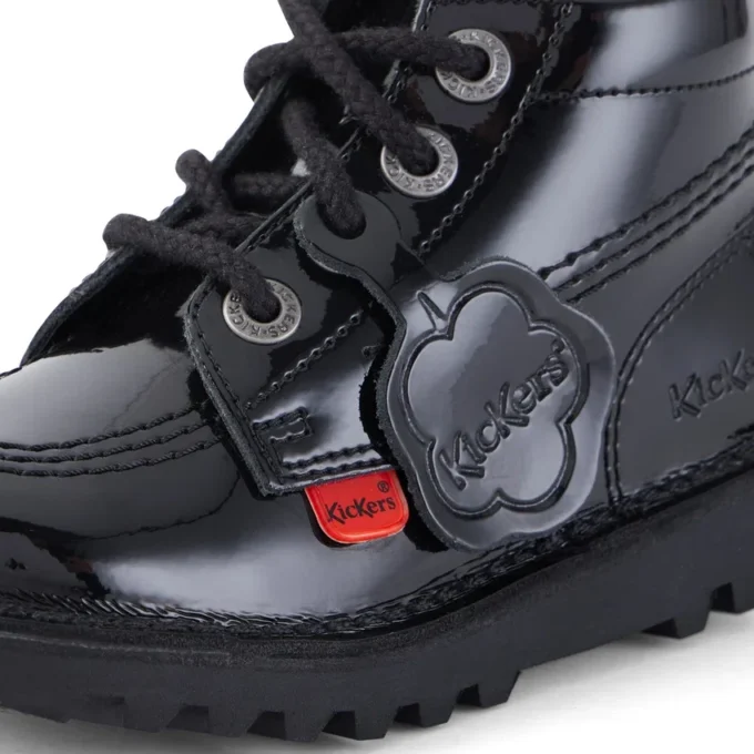 Botas Kick Hi Zip de charol para niños, unisex, en color negro