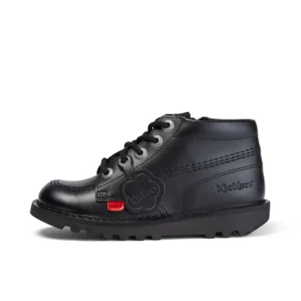 Botas Kick Hi Zip de imitación de cuero unisex para niños, color negro