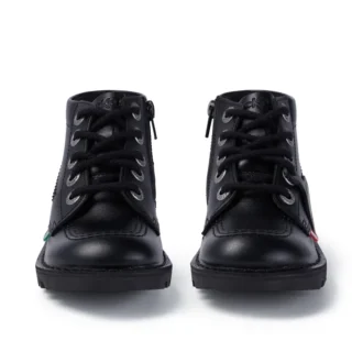 Botas Kick Hi Zip de imitación de cuero unisex para niños, color negro