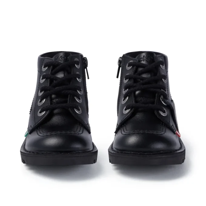 Botas Kick Hi Zip de imitación de cuero unisex para niños, color negro