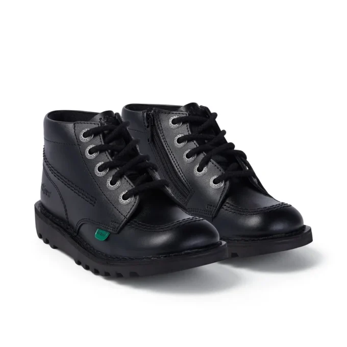 Botas Kick Hi Zip de imitación de cuero unisex para niños, color negro