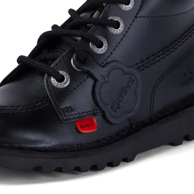 Botas Kick Hi Zip de imitación de cuero unisex para niños, color negro