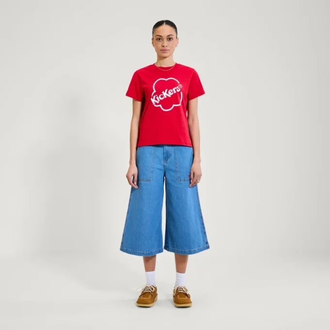 Camiseta ajustada clásica Kickers para mujer, color rojo