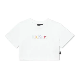 Camiseta clásica de cuello redondo Kickers para mujer, color blanco