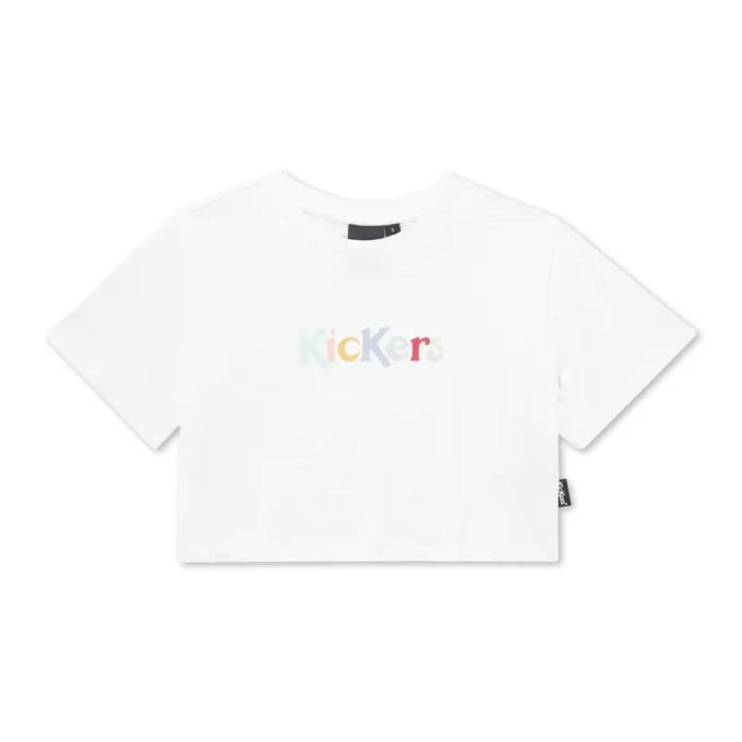 Camiseta clásica de cuello redondo Kickers para mujer, color blanco