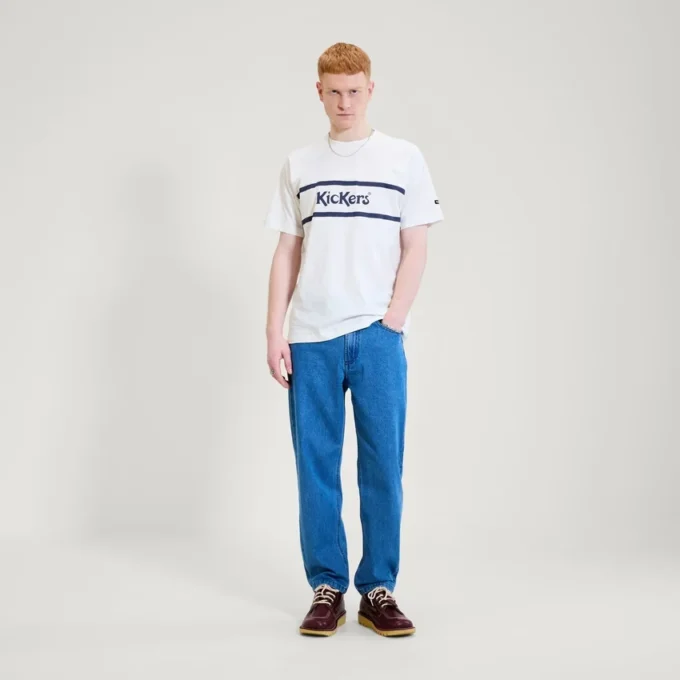 Camiseta clásica de manga corta Kickers para hombre, color blanco