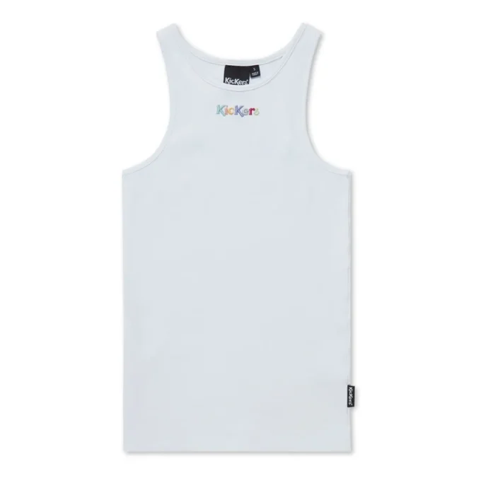 Camiseta sin mangas clásica de canalé Kickers para mujer, color blanco