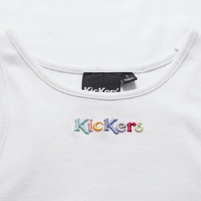 Camiseta sin mangas clásica de canalé Kickers para mujer, color blanco